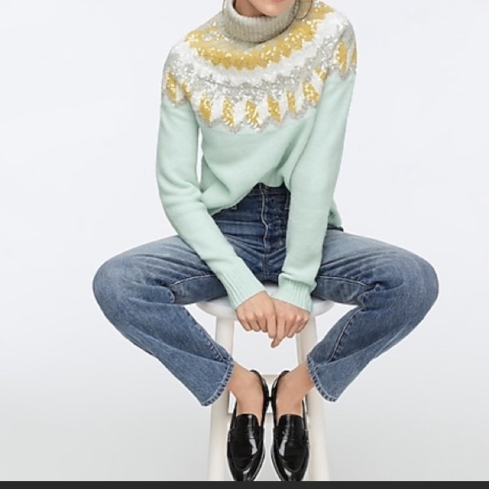 💙NWT! J.Crew Fair Isle Sequins Turtleneck Sweater